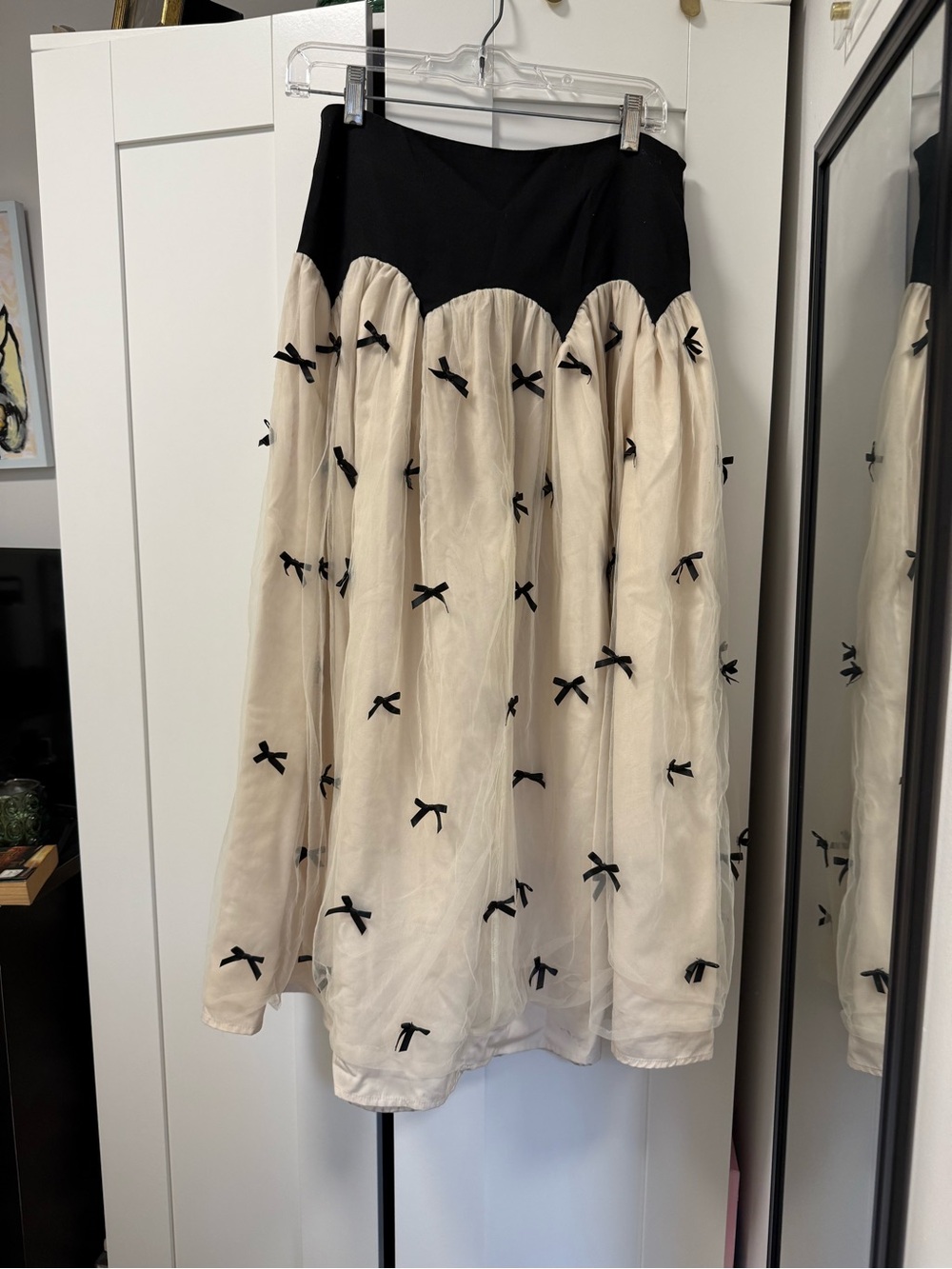REVOLVE Black and Cream Tulle Skirt with Black Bow Accents